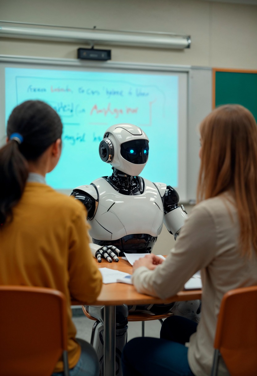 Robot teacher in classroom