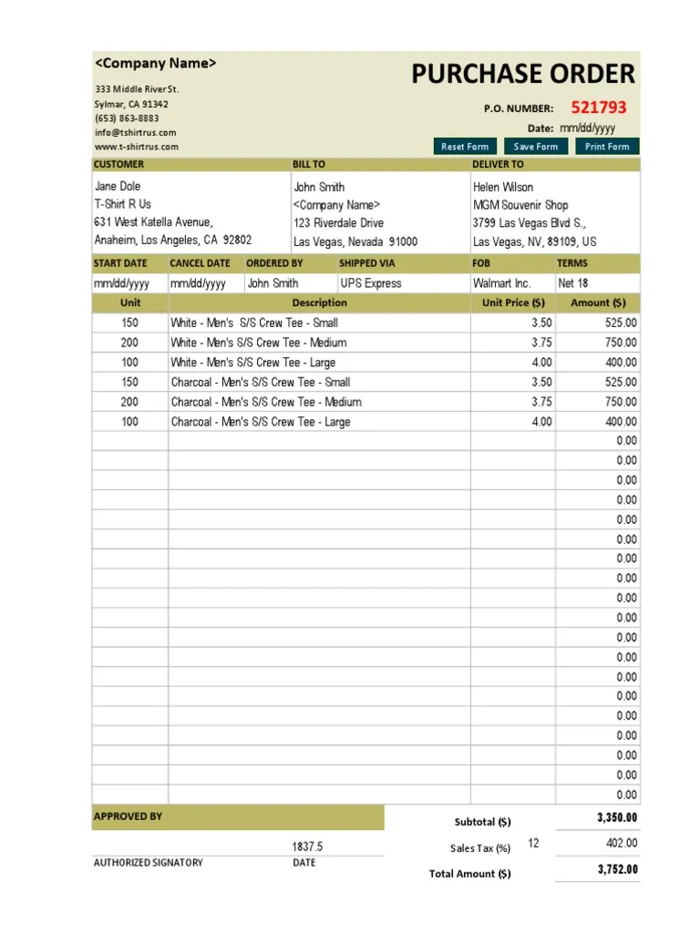 purchase order template