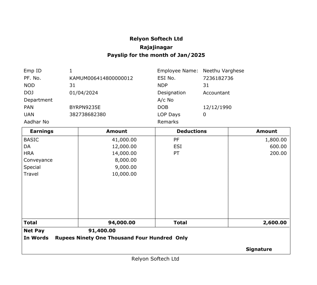 salary slip template
