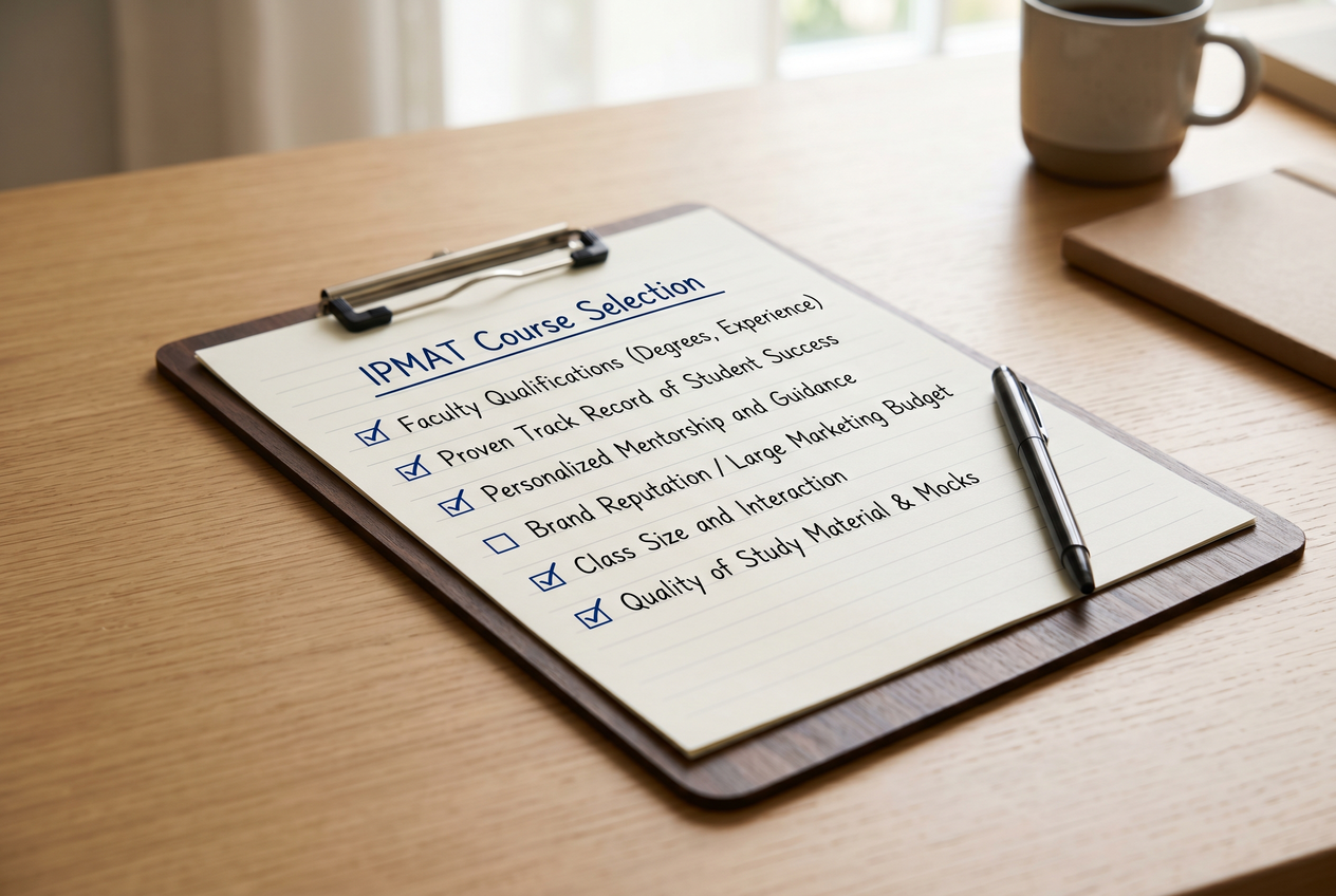 A printed checklist on a clipboard resting on a desk.