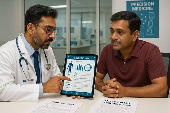 Doctor reviewing personalized treatment data with patient