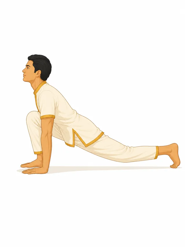 Person performing Chanchalana Asanam, the lunge pose, in Surya Namaskaram