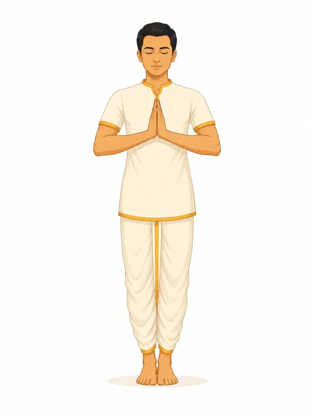 Person performing Pranamasanam, the prayer pose, in Surya Namaskaram