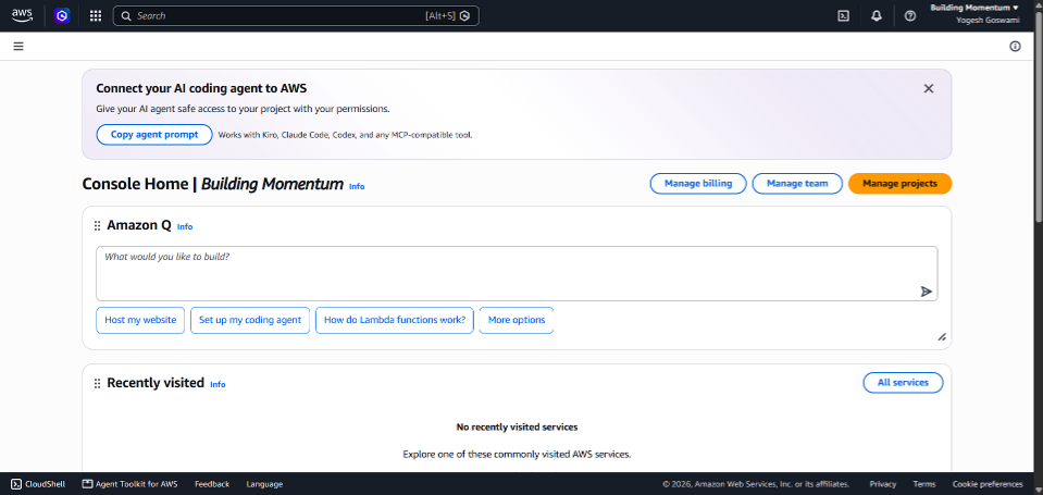 Step 9: AWS Console Home with Amazon Q