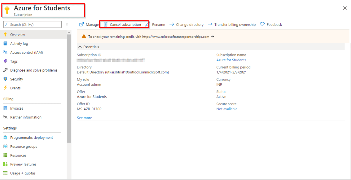 Cancel Subscription Overview