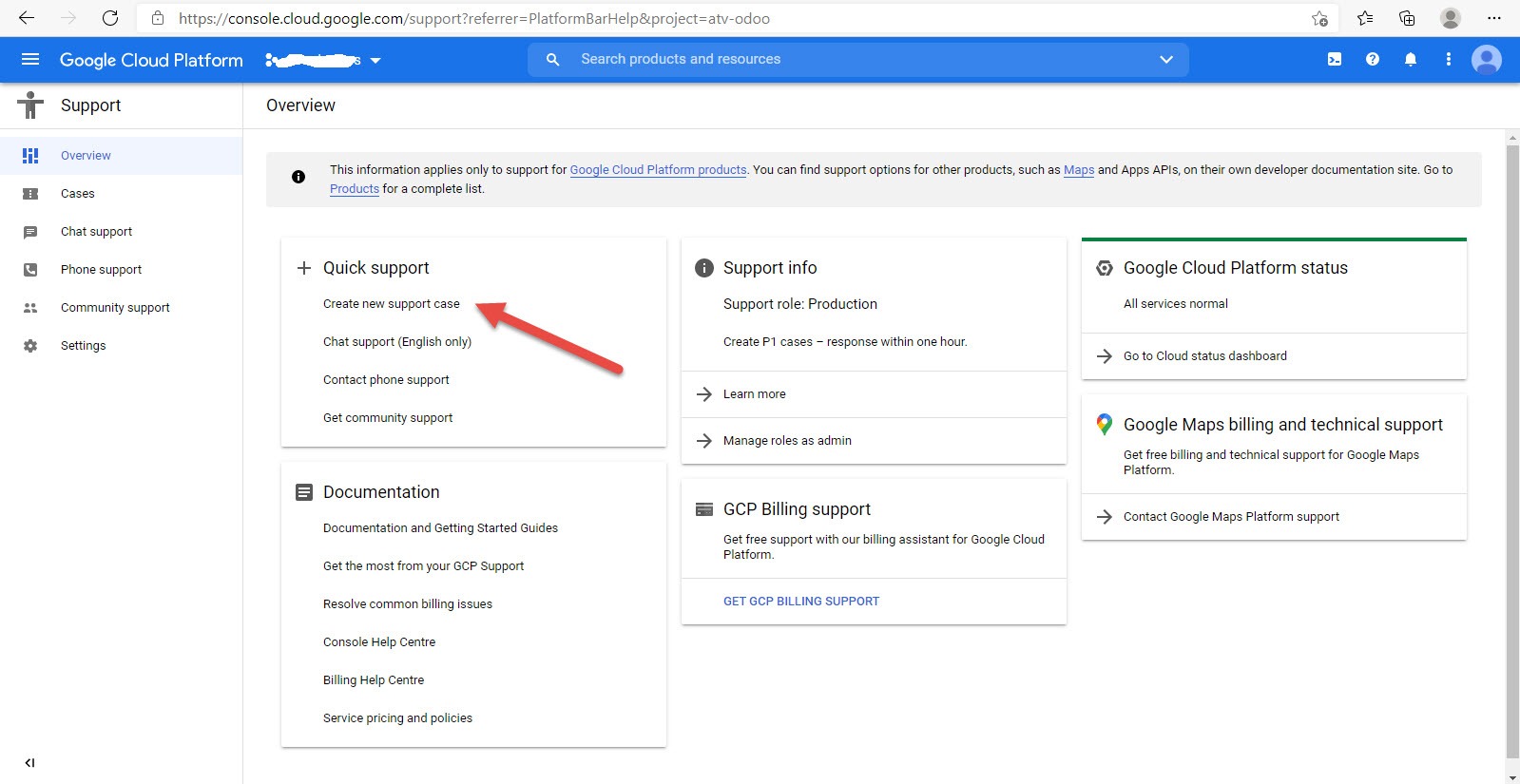 Create Support Case in GCP Console
