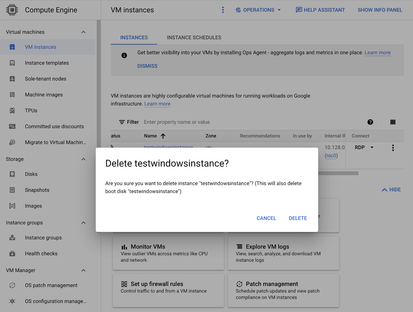 Deleting VM Instance in GCP Compute Engine