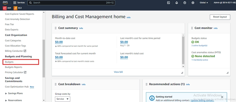 AWS Budgets Create Budget Selection