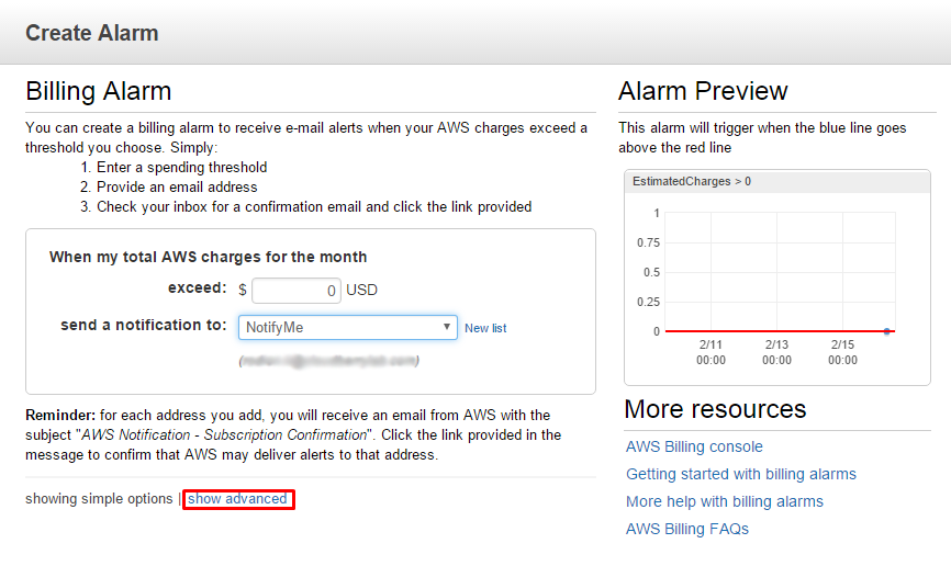 CloudWatch Select Billing EstimatedCharges Metric