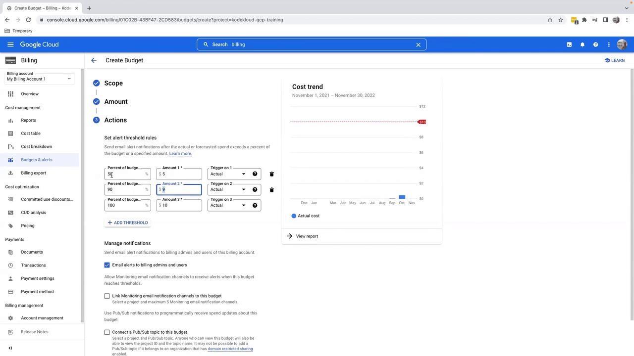 Google Cloud Billing Navigation Menu