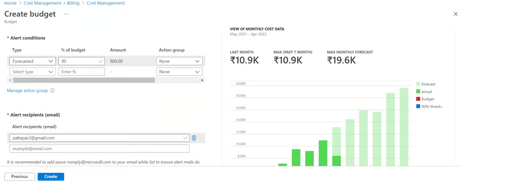 Configure Azure Budget Alert Percentage Thresholds