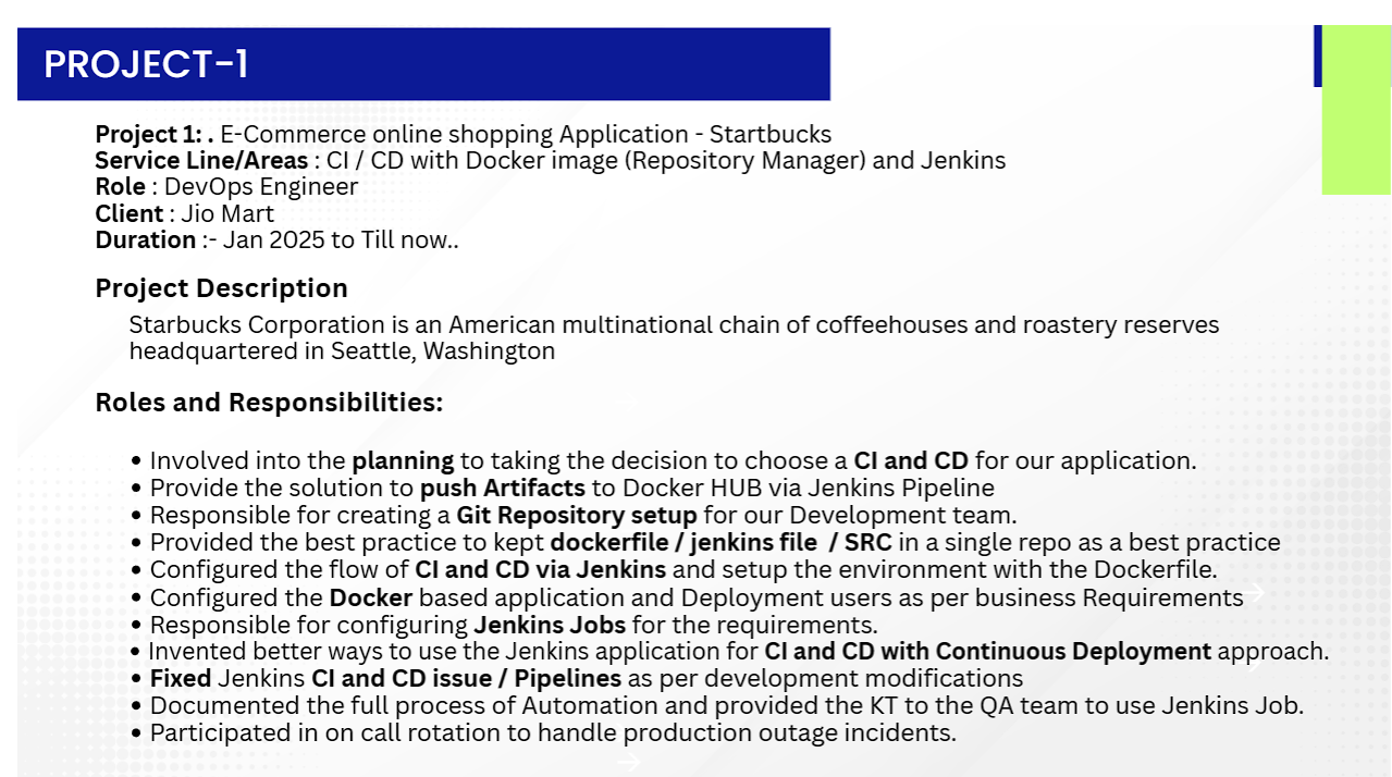 DevOps Engineer Resume Points and Production Responsibilities