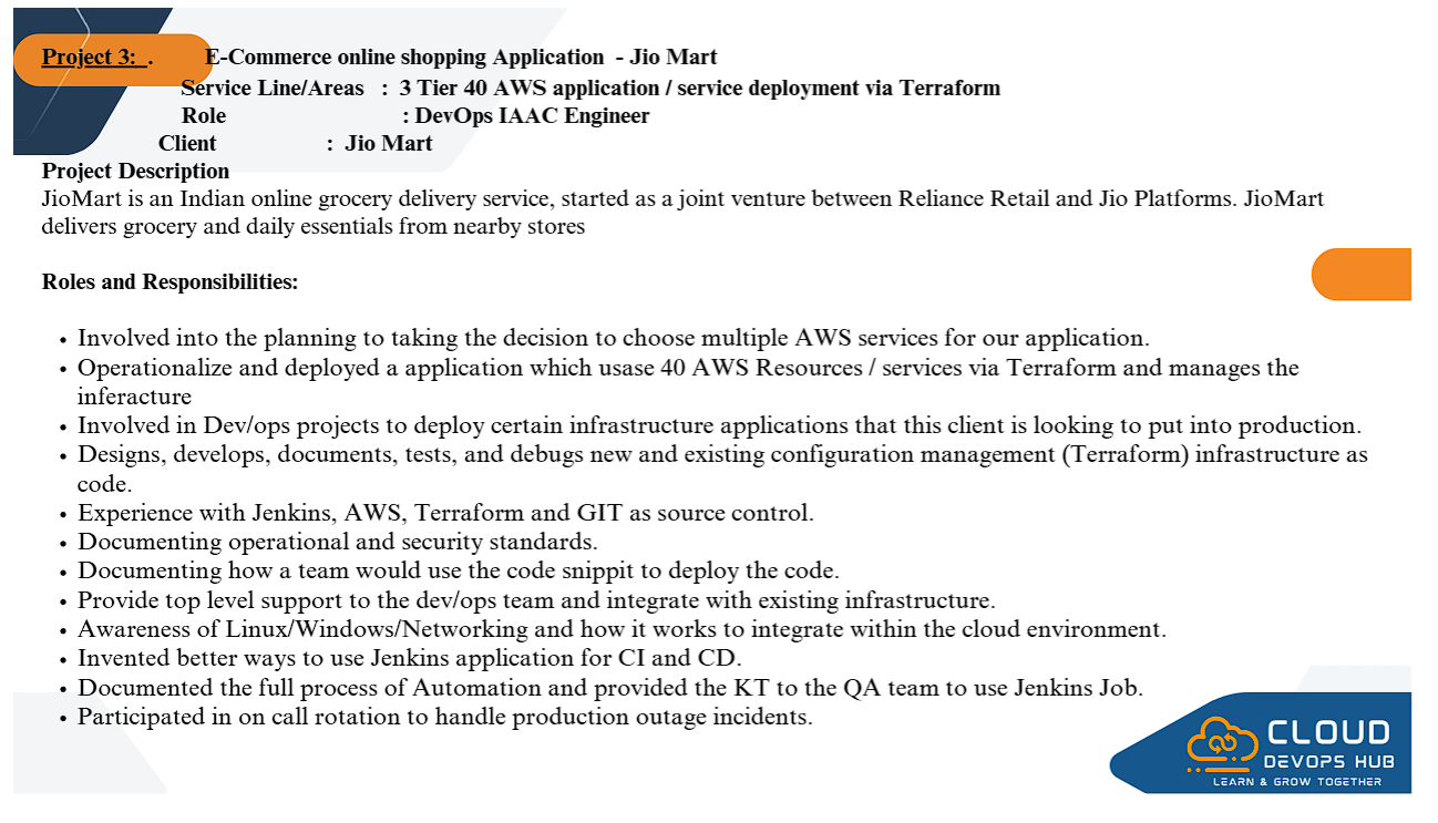 DevOps Engineer Resume Points AWS 3-Tier Terraform Project JioMart