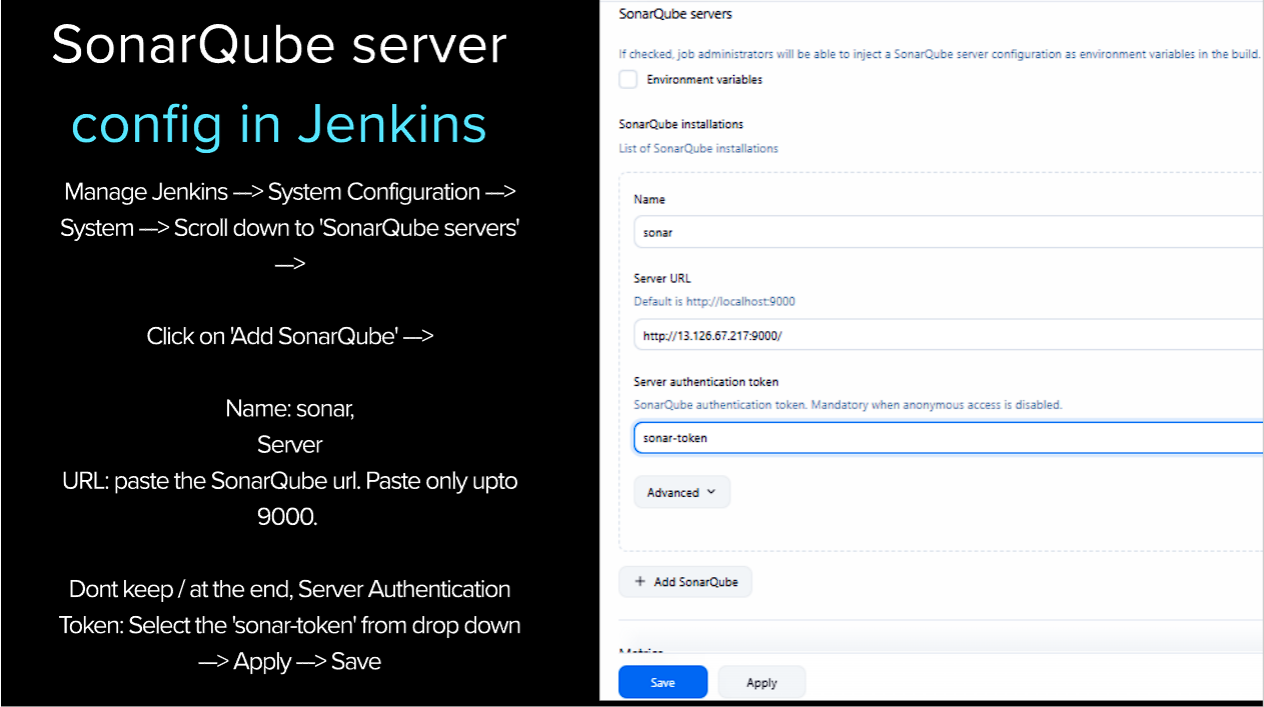 Step 18 Configuring SonarQube Server in Jenkins System
