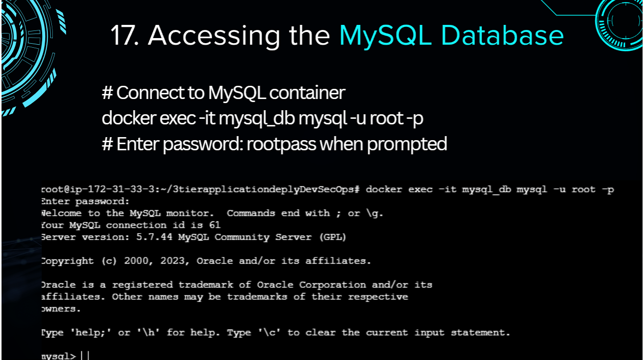 Step 21 Accessing MySQL Container Database