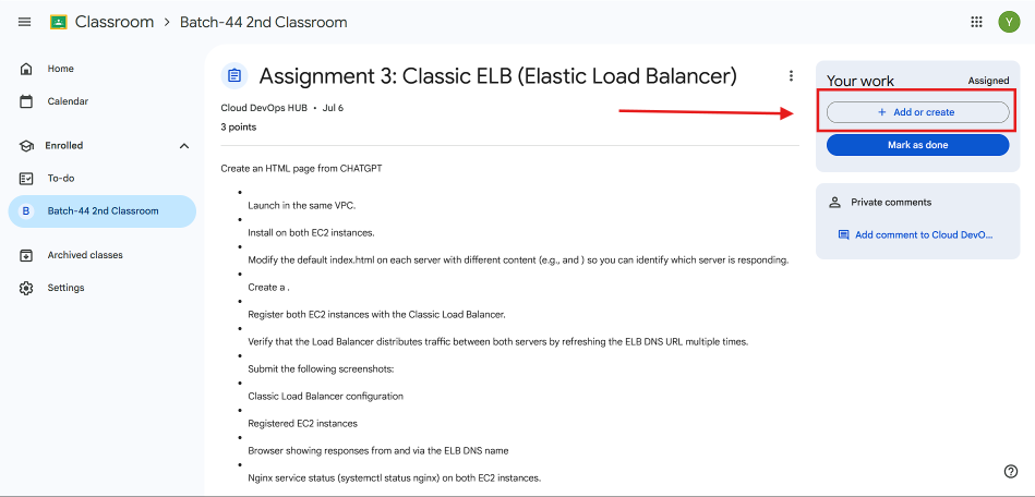 Your Work Panel and Add or Create Button
