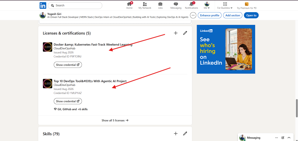 Step 6 Verified CloudDevOpsHub Certificate shown on LinkedIn profile