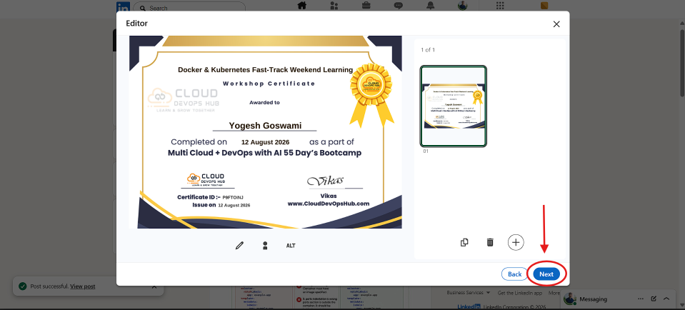 Step 8 Preview certificate image in media editor and click Next
