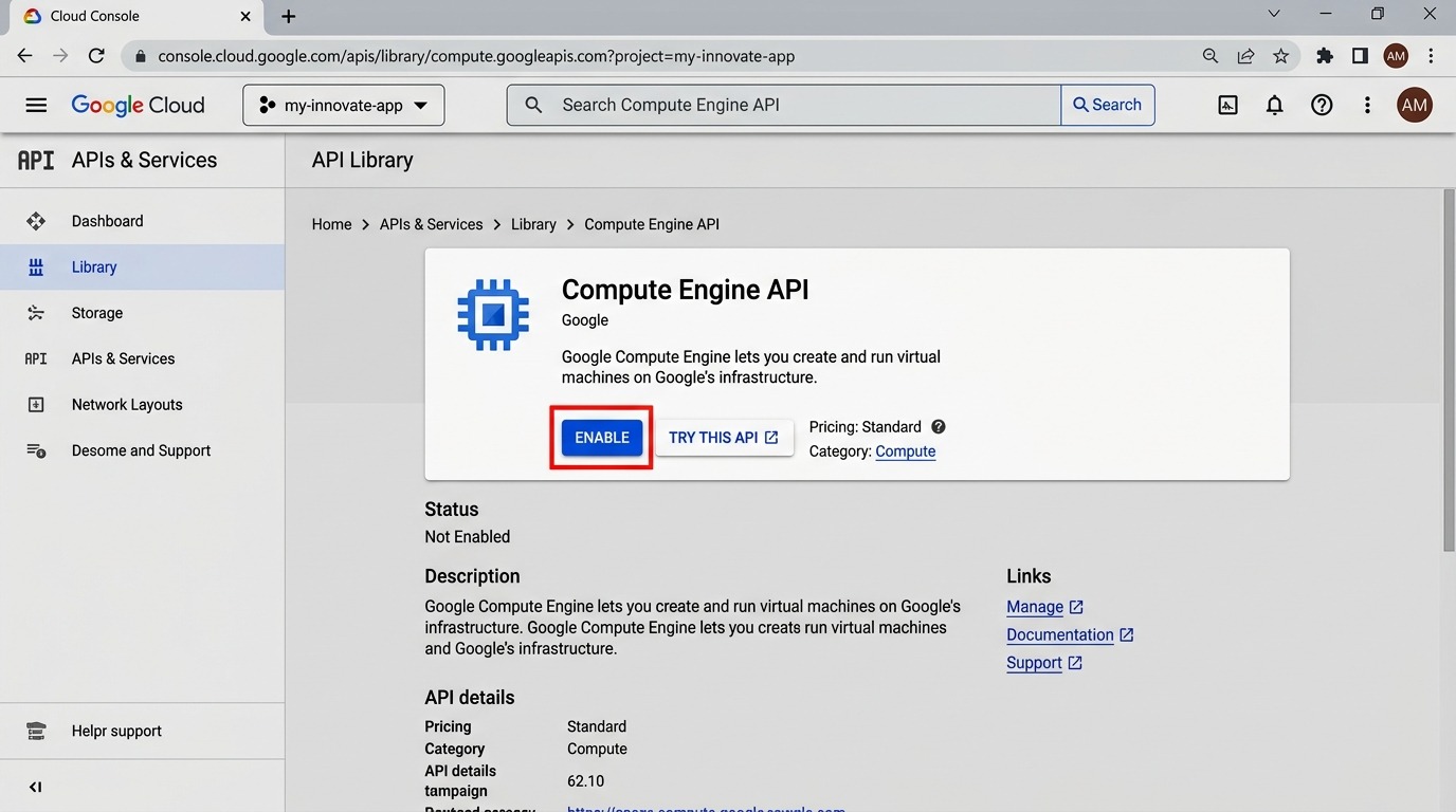 Google Cloud Console - Enable Compute Engine API