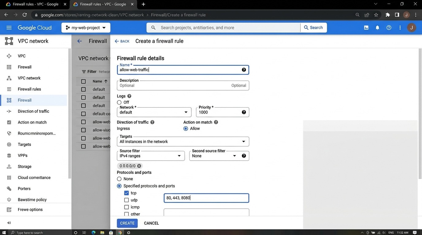 Google Cloud Console - Create a VPC Firewall Rule