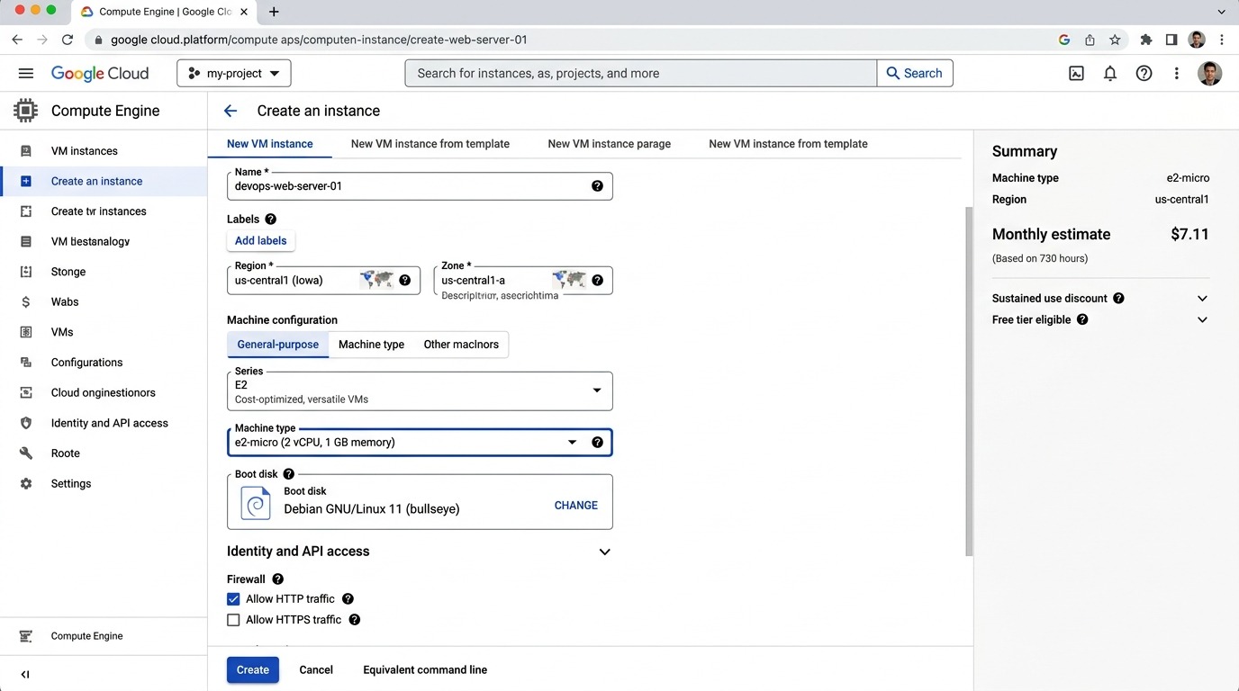 Google Cloud Console - Create an Instance Settings