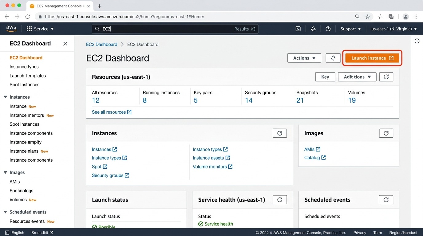 AWS EC2 Management Console - Launch Instance Dashboard