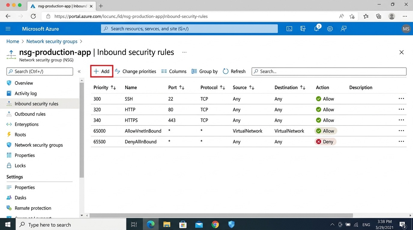 Azure Network Security Group Inbound Security Rules