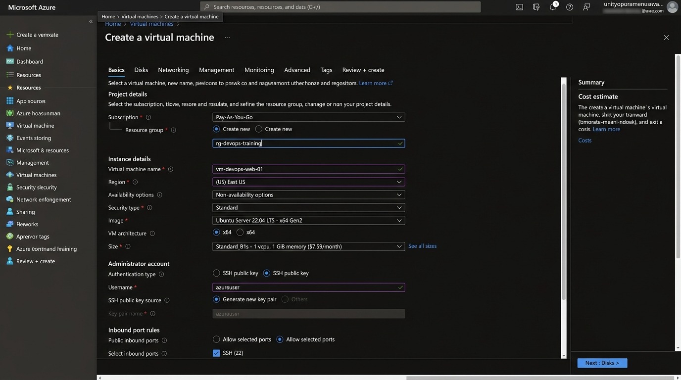 Azure VM Creation Basics Tab Configuration
