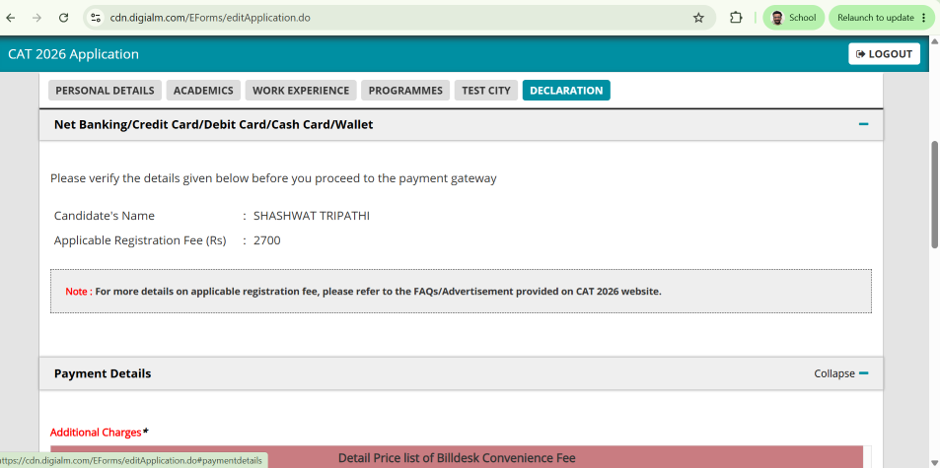 Submitting the CAT 2026 form and completing the payment.
