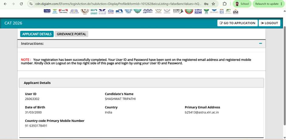 Personal details section of the CAT 2026 application form.