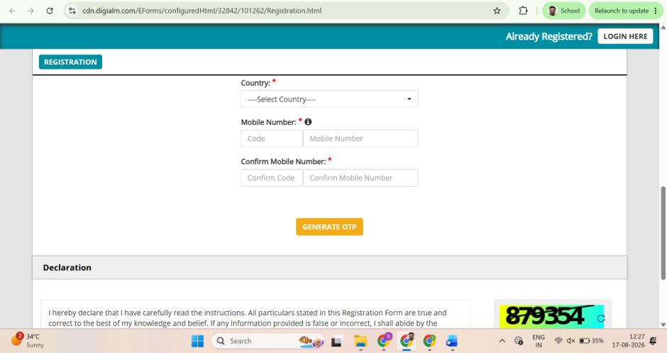 Confirming registration details on the CAT 2026 form.