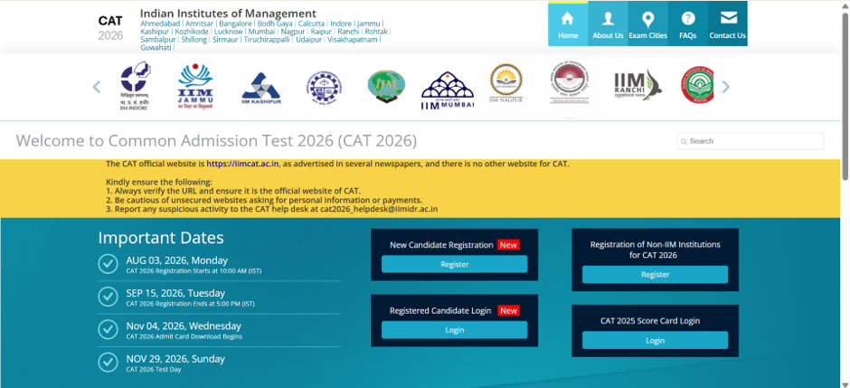 New Candidate Registration option on the CAT 2026 portal.