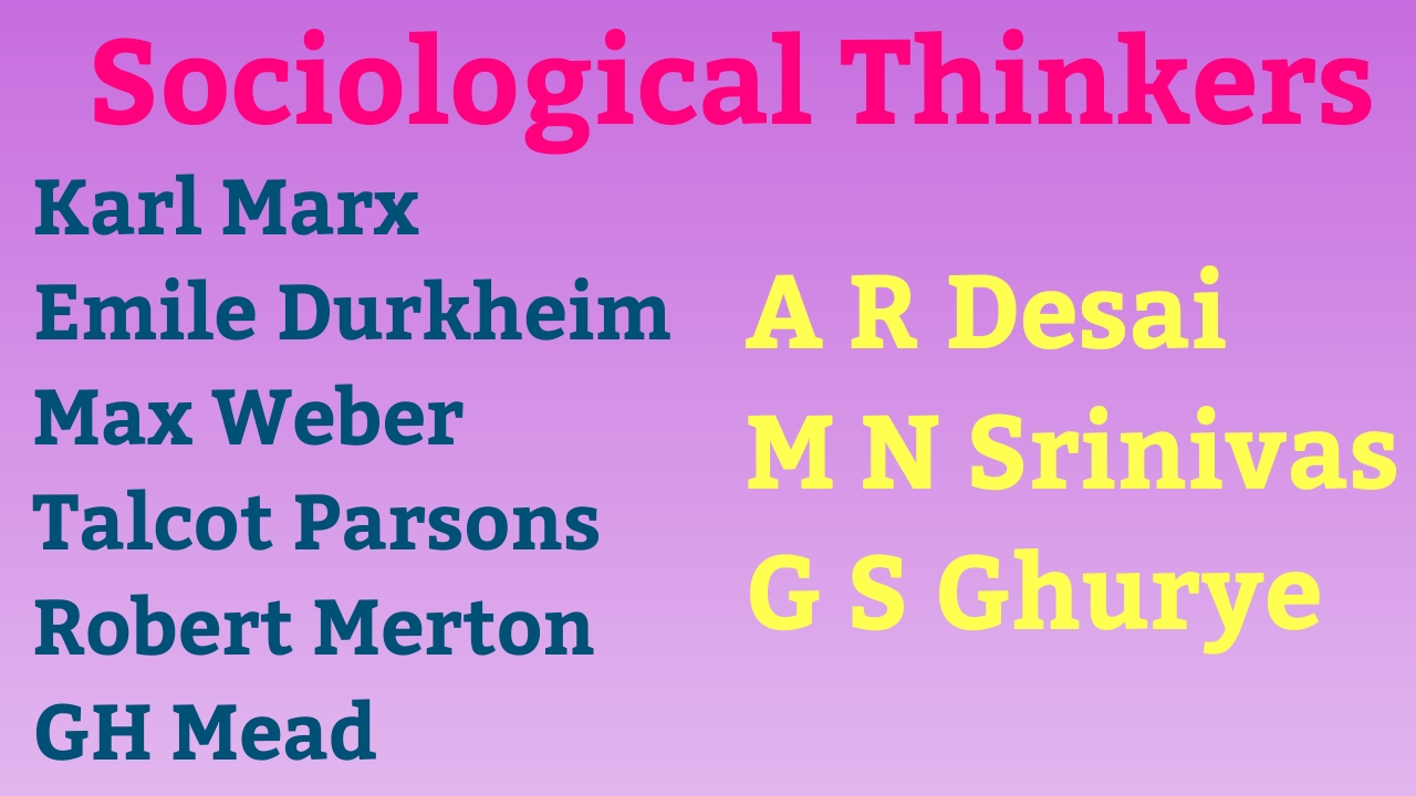 Sociology Thinkers(Karl Marx, Emile Durkheim, Max Weber, Talcot Parsons, Robert Merton, G H Mead, G S Ghurye, A R Desai, M N Srinivas) cover