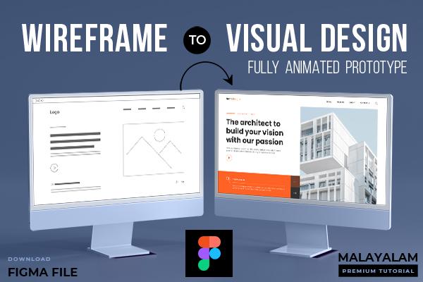 Wireframe to Visual Design with Animated Prototype in Figma - Malayalam Figma Tutorial cover