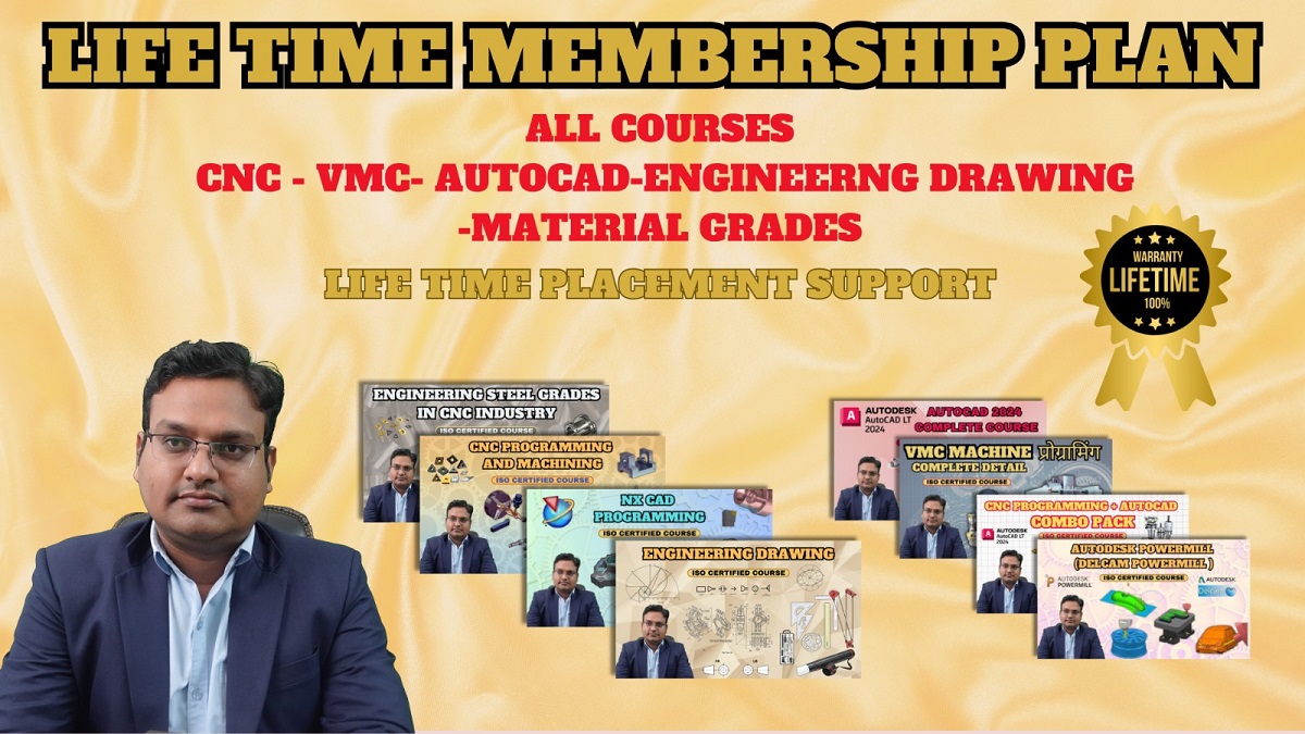 LIFE TIME MEMBERSHIP PLAN ALL COURSES CNC - VMC- AUTOCAD -MASTERCAM -ENGINEERNG DRAWING -MATERIAL GRADES cover