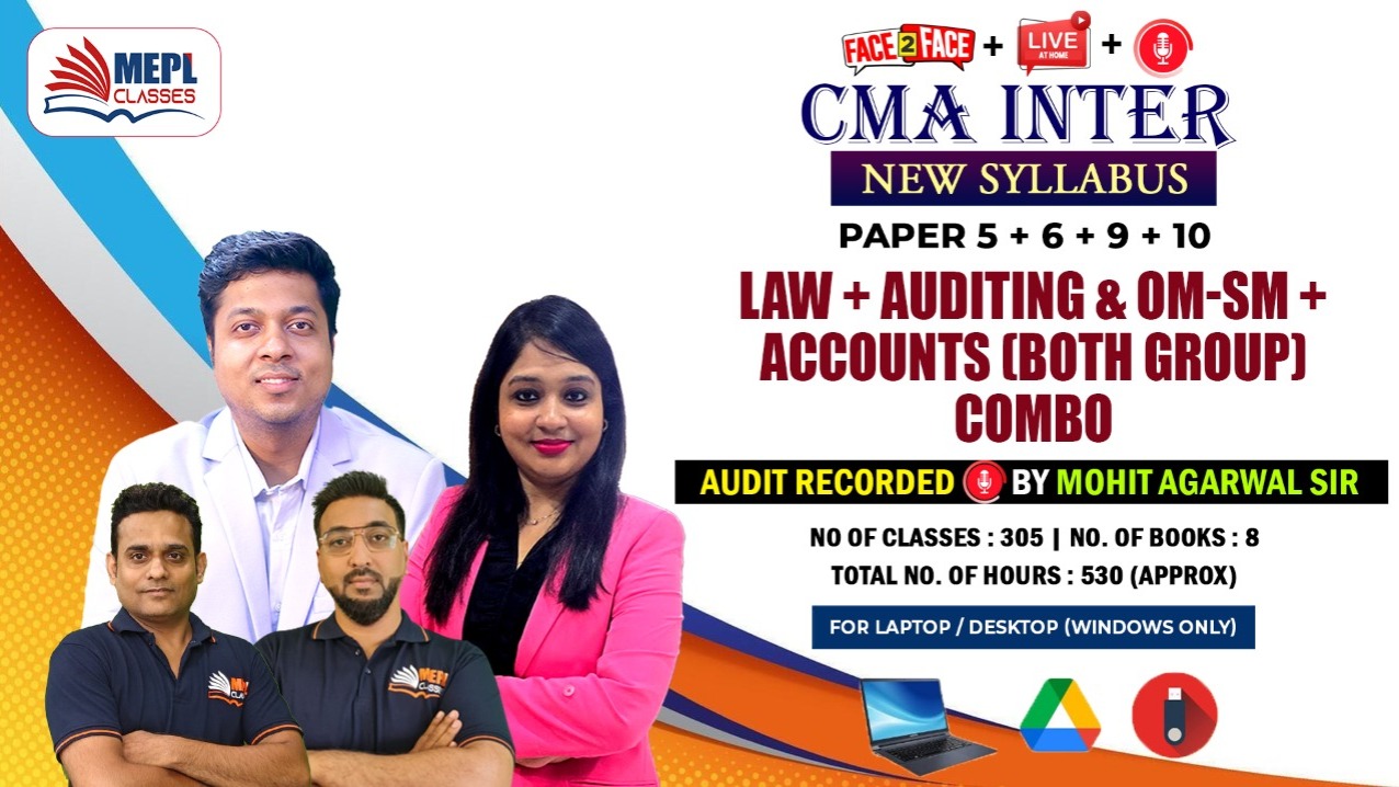 CMA INTER (NEW) - GROUP 1 & 2 - BUSINESS LAWS AND ETHICS + AUDITING + FINANCIAL ACCOUNTING & CORPORATE ACCOUNTING + OM-SM COMBO ( AUDIT BY MOHIT AGARWAL SIR ) - FOR LAPTOP/DESKTOP (WINDOWS ONLY) cover