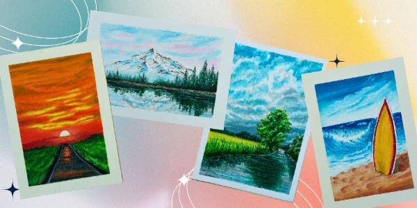 Oil Pastel Paintings - CLOUDS & SUNSET cover