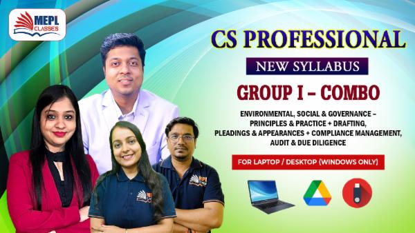 CS PROFESSIONAL (NEW) - ENVIRONMENTAL, SOCIAL & GOVERNANCE - PRINCIPLES & PRACTICE AND DRAFTING, PLEADINGS & APPEARANCES AND COMPLIANCE MANAGEMENT, AUDIT & DUE DILIGENCE COMBO - FOR LAPTOP / DESKTOP (WINDOWS ONLY) cover