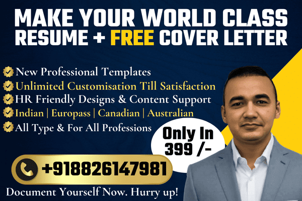 Professional Resume & Cover Letter Making Service Only In 399/- (For Hospitality Professionals/Chefs & Trainee) cover