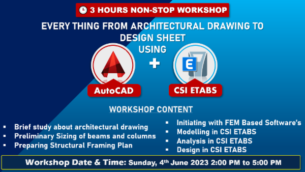 3 Hours Non-Stop Workshop using AutoCAD + CSI ETABS + Excel cover