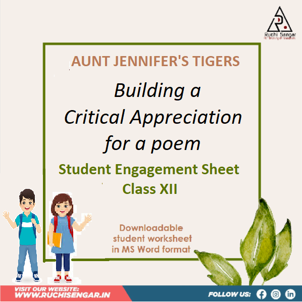Critical Appreciation Worksheet for Poetry - Aunt Jennifer's Tigers cover