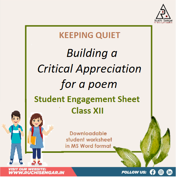 Critical Appreciation Worksheet for Poetry - Keeping Quiet cover