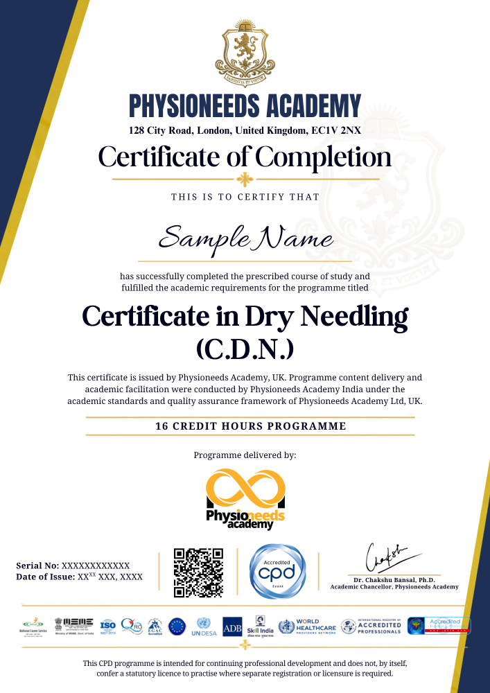 Sample Dry Needling certificate image - landscape format