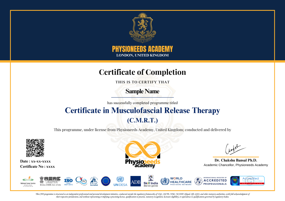 Sample Musculofascial Release Therapy certificate image - landscape format