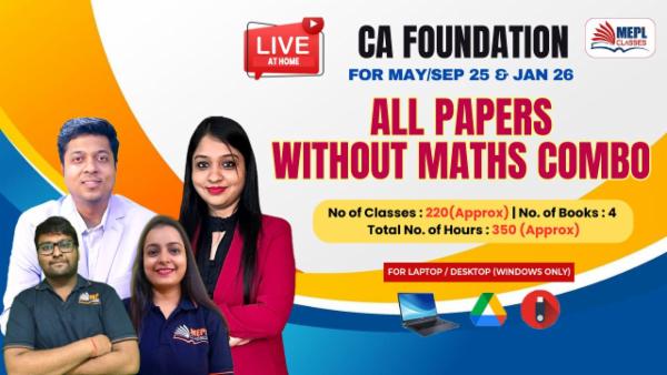 CA FOUNDATION (NEW) - LIVE AT HOME BATCH - ALL PAPERS WITHOUT MATHS (COMBO) - FOR LAPTOP/DESKTOP (WINDOWS ONLY) cover
