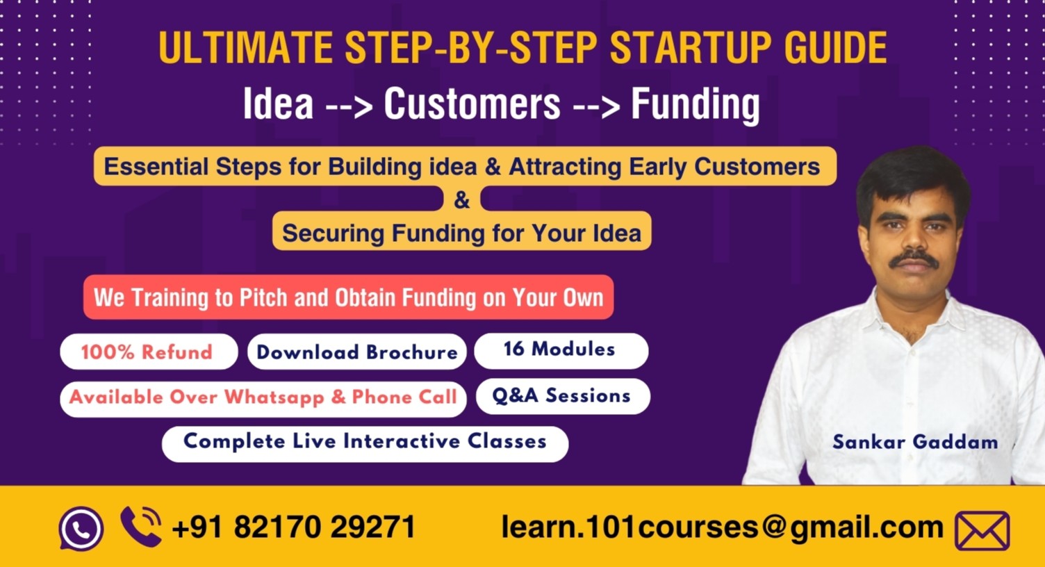 Build Your Startup with Sankar Gaddam with all live classes (weekend batch) cover