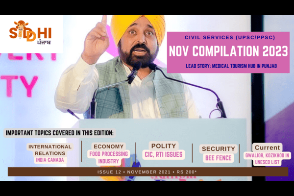 November 2023 Month Current Affairs compilation for UPSC & Punjab PCS exam cover