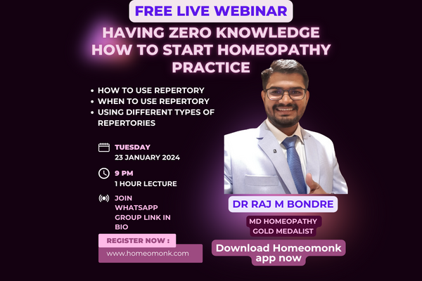 FREE Live Webinar , How to use diferent Repertories By Dr Raj Bondre MD Homeopathy Gold Medalist cover