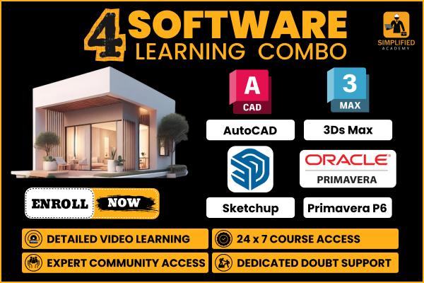 4 SOFTWARES COMBO : AutoCAD +3ds Max+ SketchUp + Primavera P6 cover