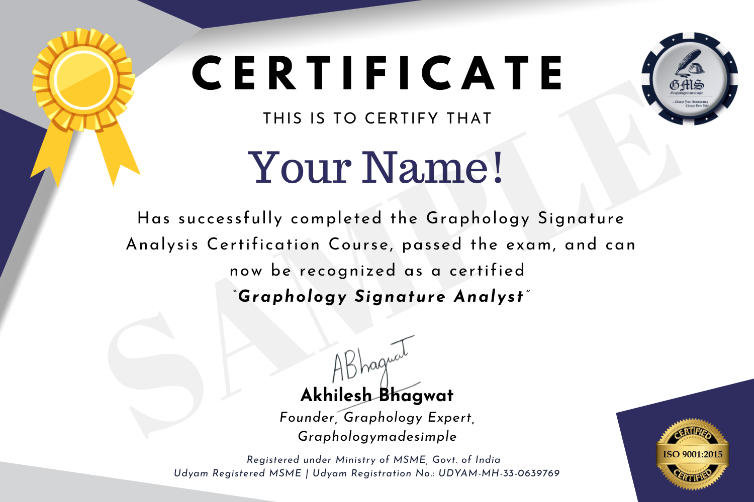 Graphology Signature Analysis Online Certification Course Certificate